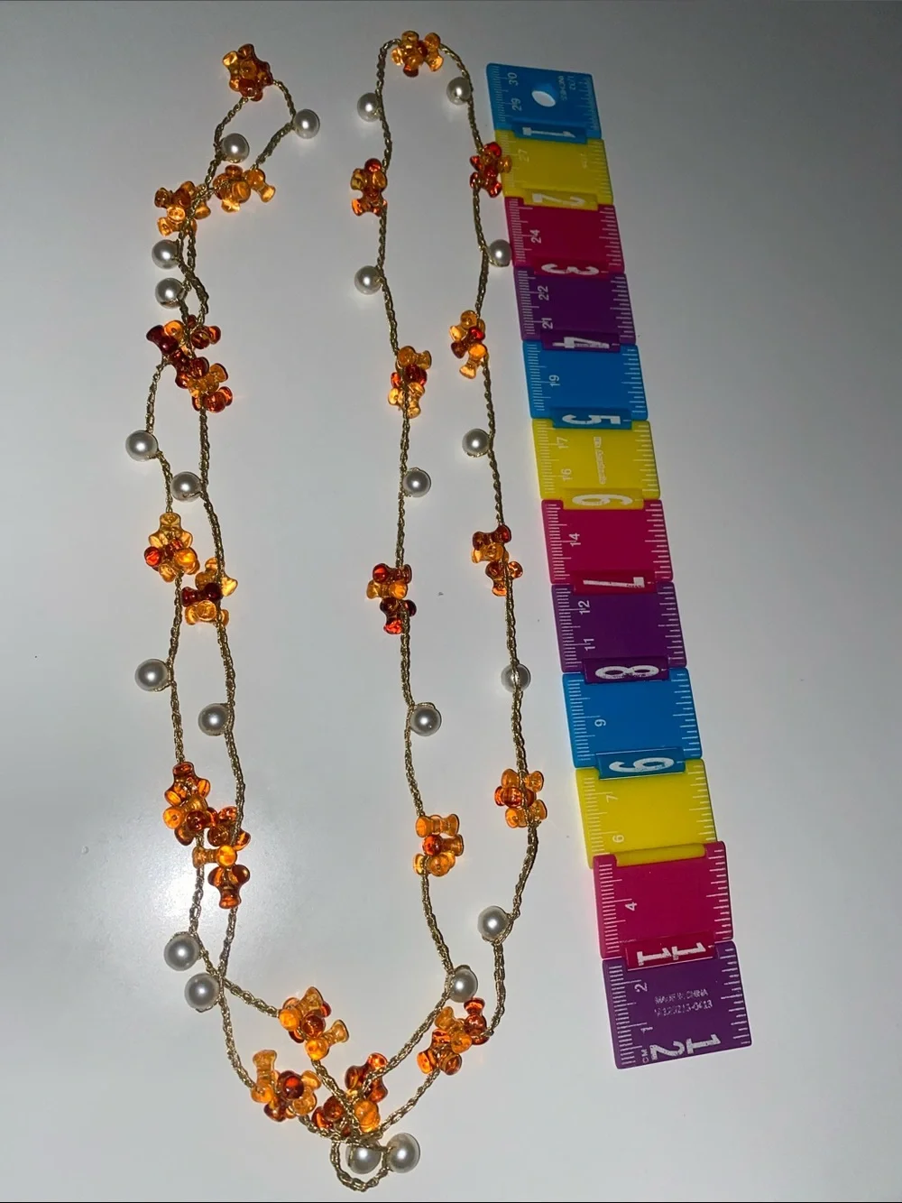 Gold-Tone Orange Beaded Floral Strand Necklace
